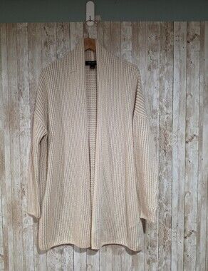St. John Women's Beige Solid Knit Open Front Long Sleeve Cardigan M Wool